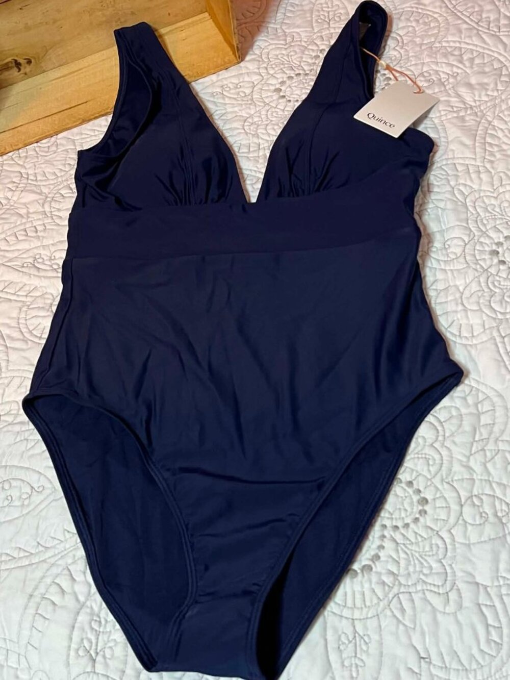 Quince Italian Plunge One-Piece Swimsuit Deep Navy Size M